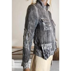 Vintage crinkle texture distressed patchwork sheer funky jacket size S